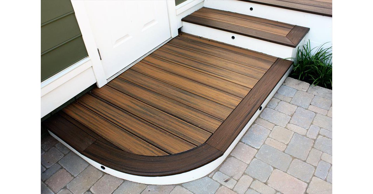 Platform and stairs made with two different styles of Trex decking.