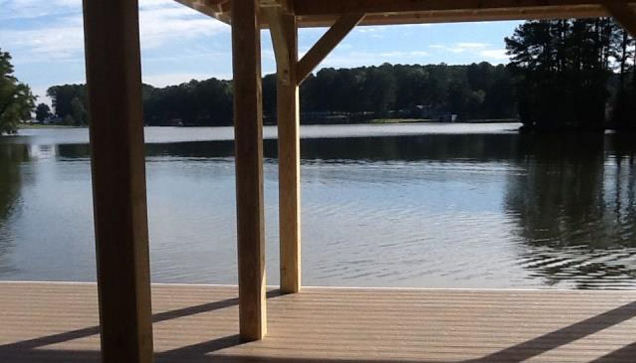Beautiful view of Lake Gaston from this boathouse