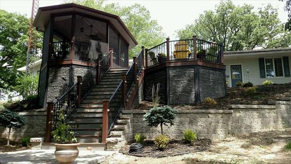 Trex deck with screened in room; protection from bugs, equipped with t.v., to entertain and fan to cool off on hot summer nights