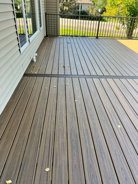 Two-Tone, picture framed, Low maintenance, Trex composite decking, aluminum railing, Rochester, MN area, built by Schmidt Carpentry LLC