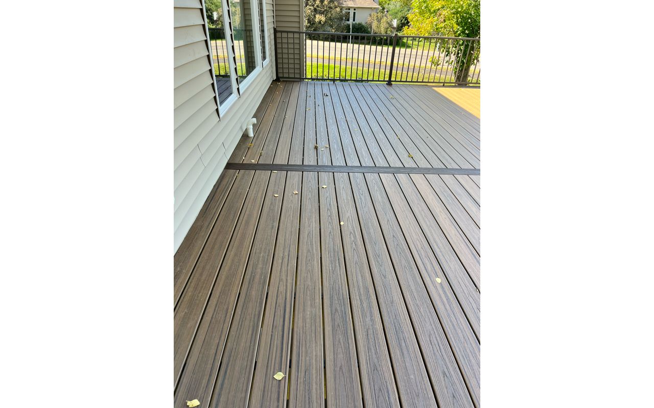 Two-Tone, picture framed, Low maintenance, Trex composite decking, aluminum railing, Rochester, MN area, built by Schmidt Carpentry LLC