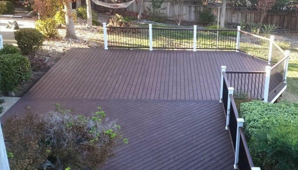 Custom Lava Rock Trex deck with Transcend Railing.