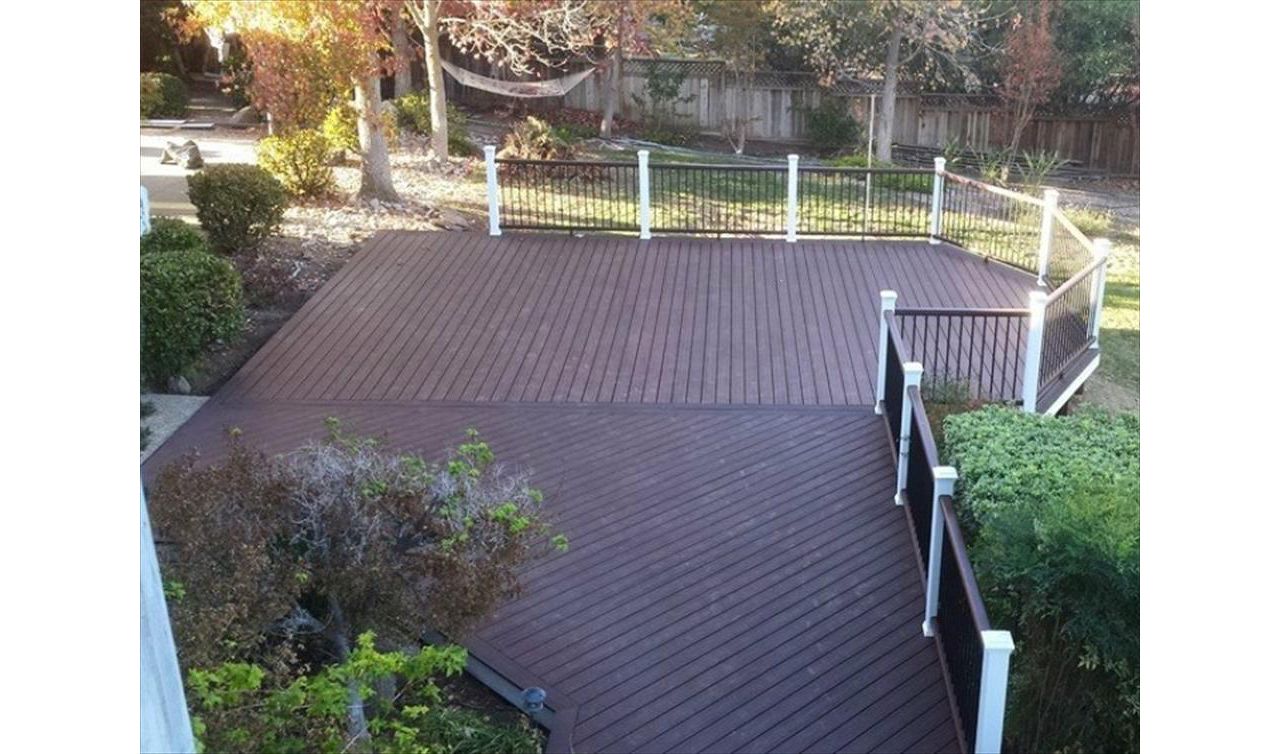 Custom Lava Rock Trex deck with Transcend Railing.