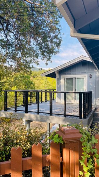 Los Altos, Ca. Pebble Grey Trex Deck, Stainless Steel Wire Railing with 4x4 PTDF Post with Trex Sleeve, Tops Rail, and Post Caps