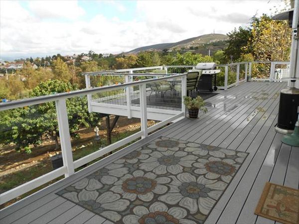 Trex Pebble Grey decking with glass railing, San Marcos, CA