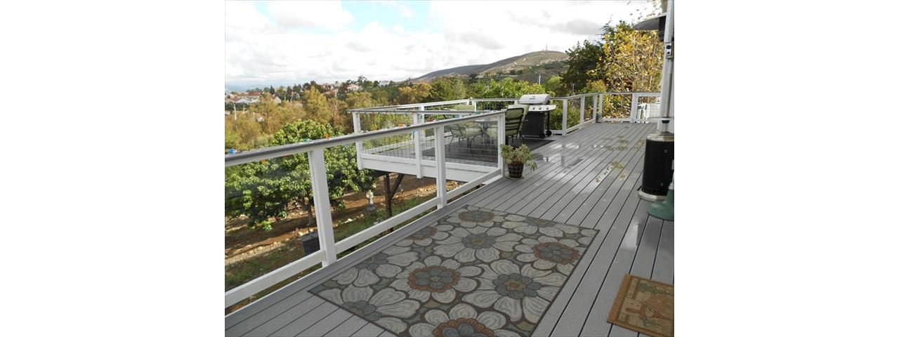 Trex Pebble Grey decking with glass railing, San Marcos, CA
