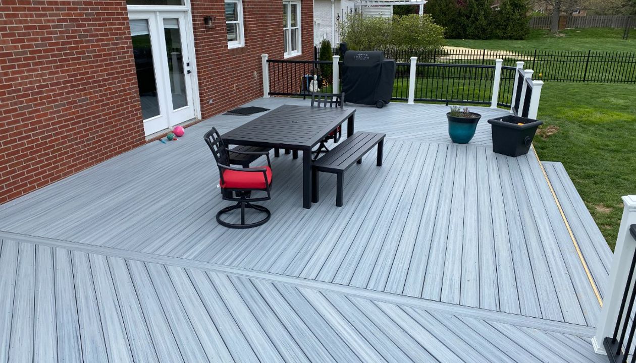 Trex Enhanced Foggy Wharf Deck with Parting Boards and Diagonal Decking