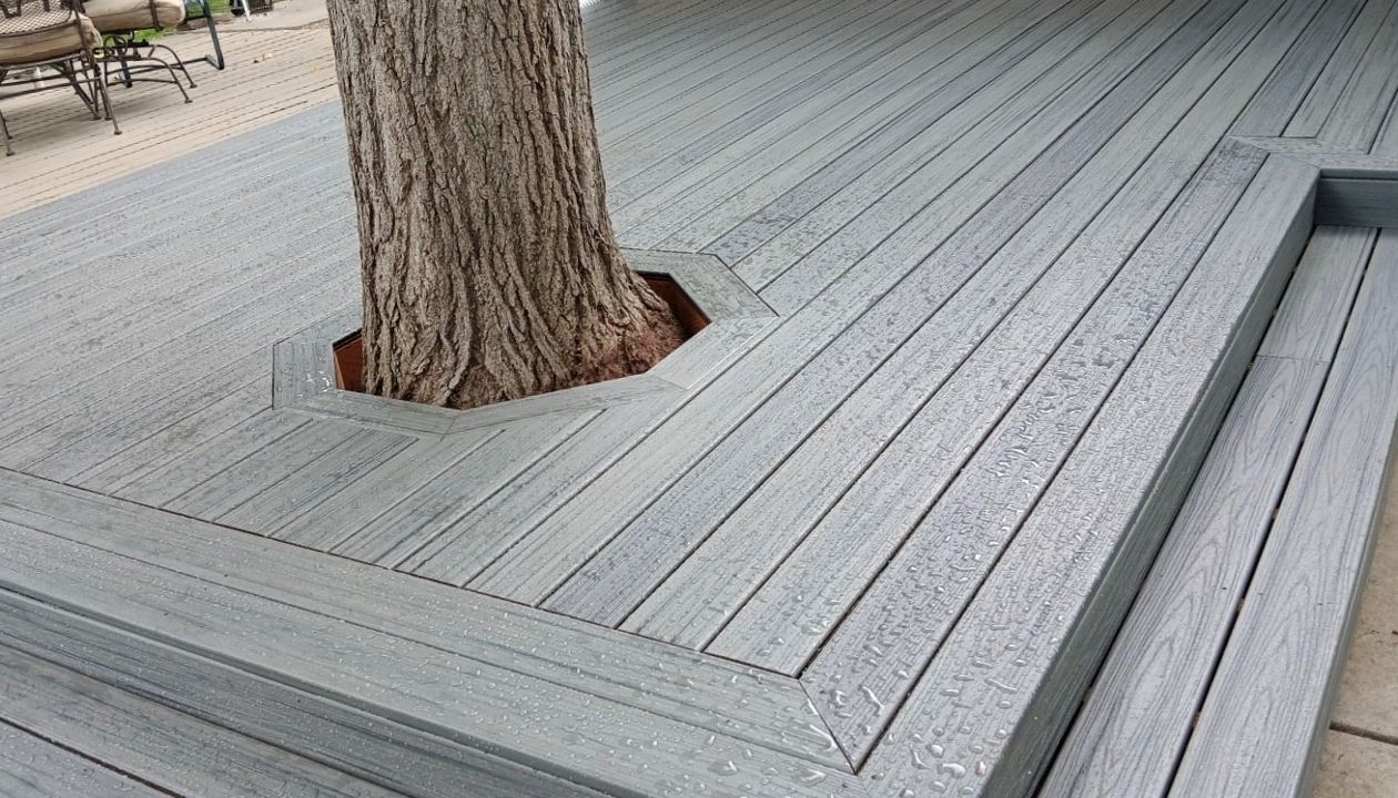 Trex Transcend Tropicals: Island Mist around tree - Emmett, ID