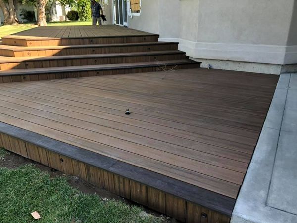 Lower platform of new deck with Trex Havana Gold and trimmed with Spiced Rum