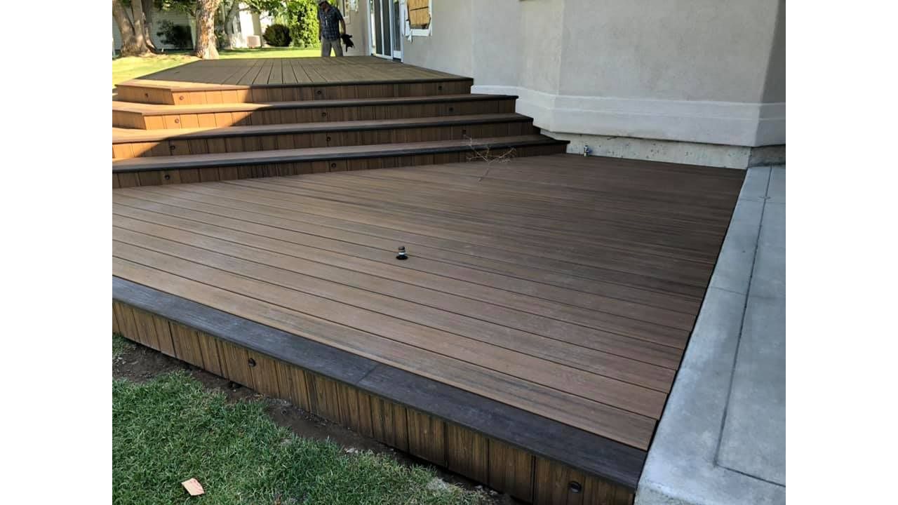 Lower platform of new deck with Trex Havana Gold and trimmed with Spiced Rum