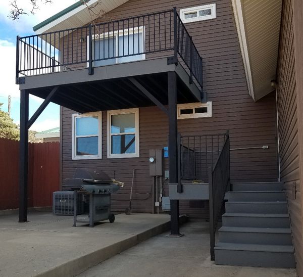 Back of house, second-story deck in Reno, Nev.