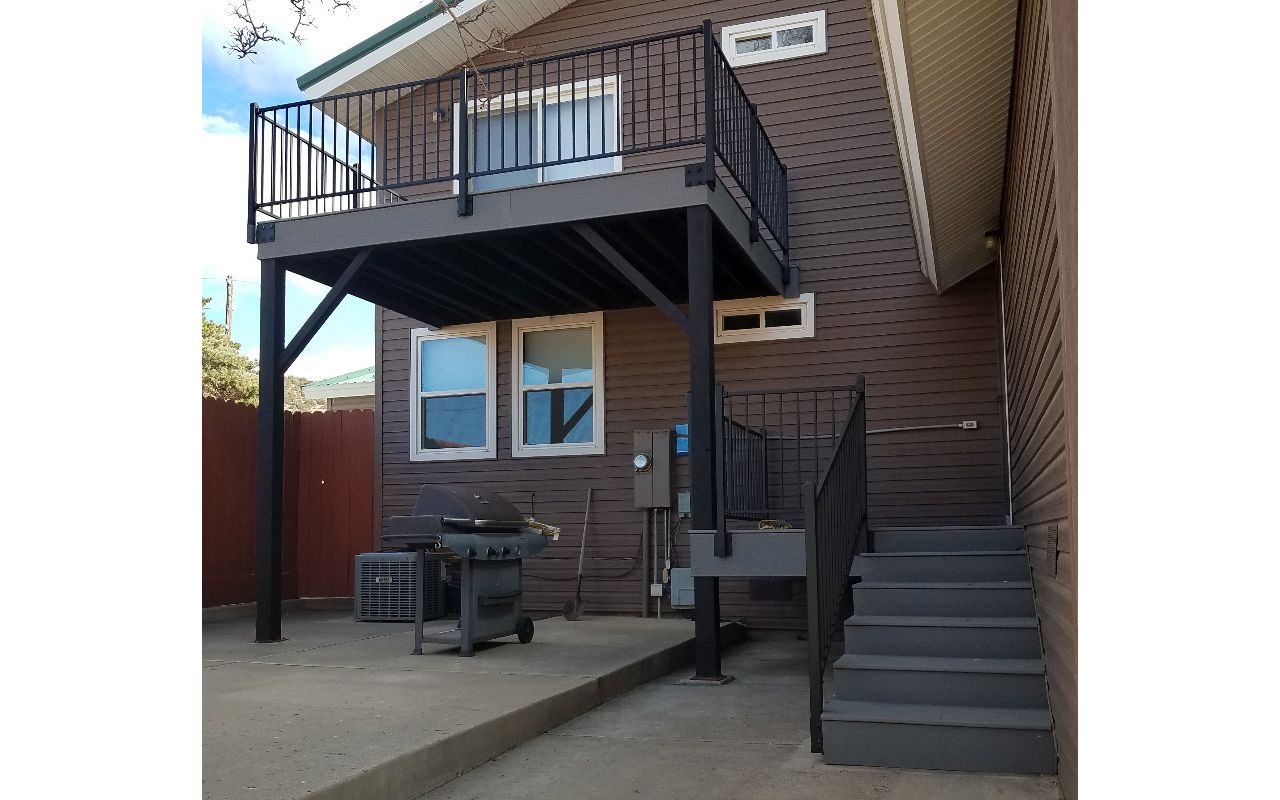 Back of house, second-story deck in Reno, Nev.