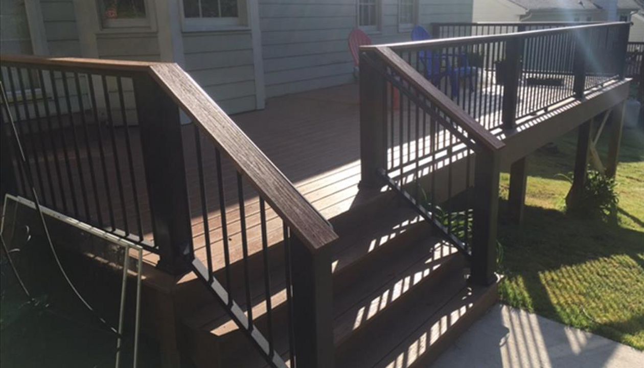 Trex Transcend stairs provide a welcome entrance to this great outdoor living space