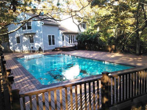 Tiki Torch Deck. Vintage Lantern Railing. East Hampton, ny