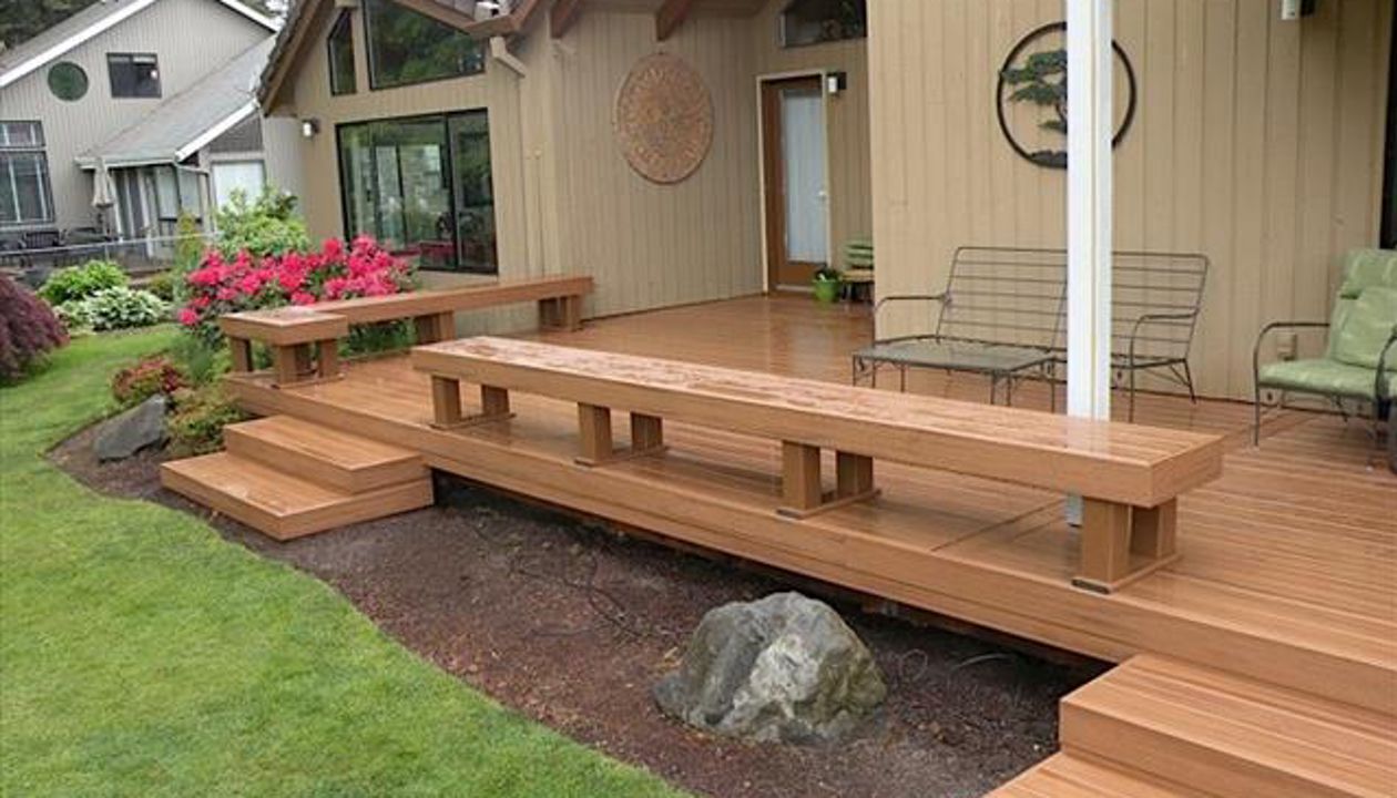 iki Torch decking with matching benches