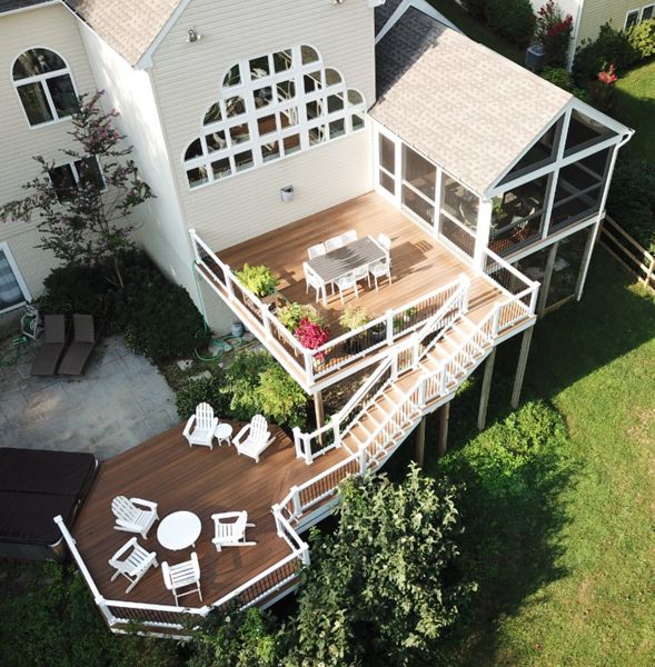 Trex Transcend Havana Gold Multi-level Deck and Screened Porch