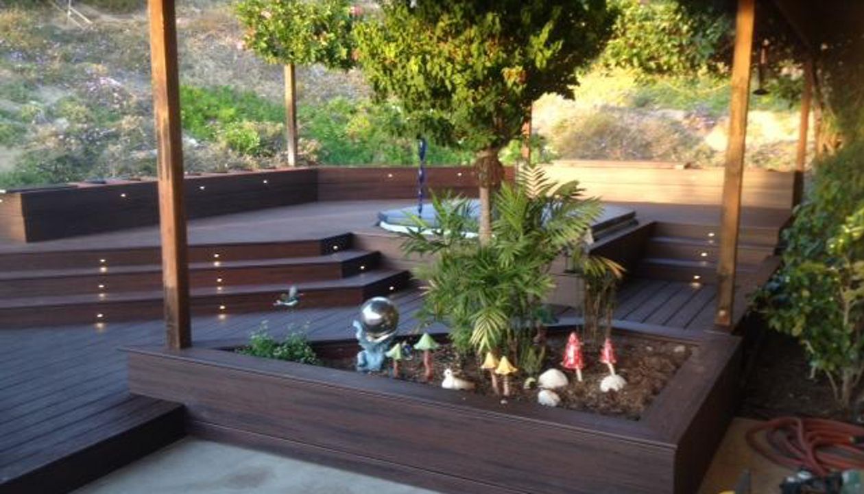 Lava Rock decking and fascia w/ Trex riser lights