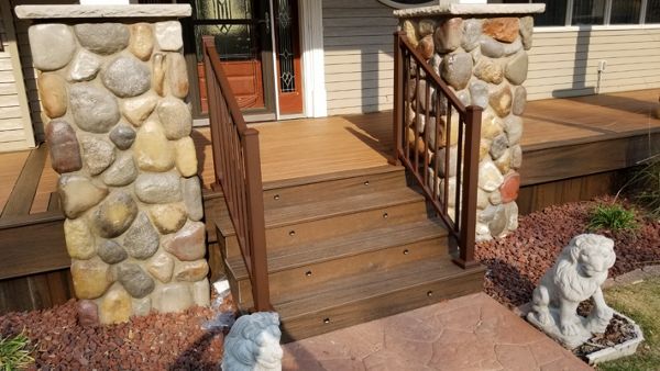 Transcend Tiki Torch and Spiced Rum Decking with Stair Riser Lighting and Signature Railing, Red Wing MN