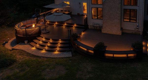 Trex Deck with curves and lighting in Bridgewater, NJ
