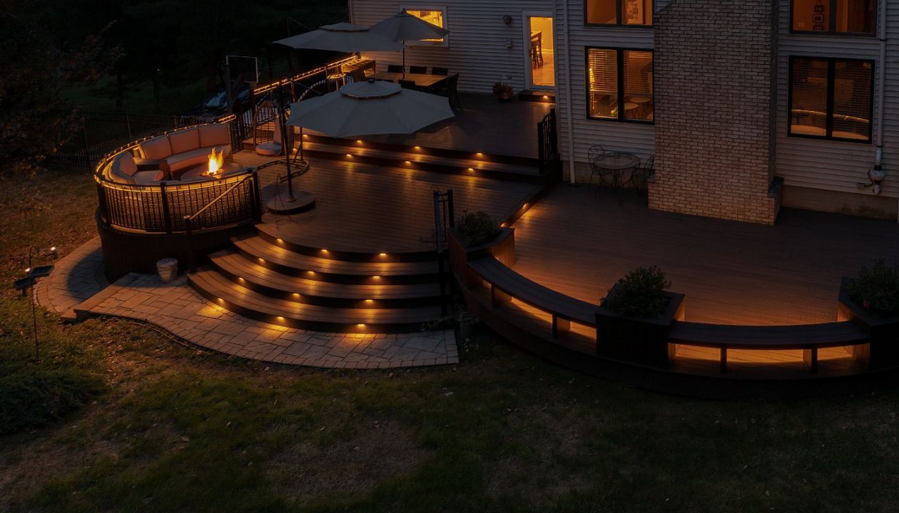 Trex Deck with curves and lighting in Bridgewater, NJ