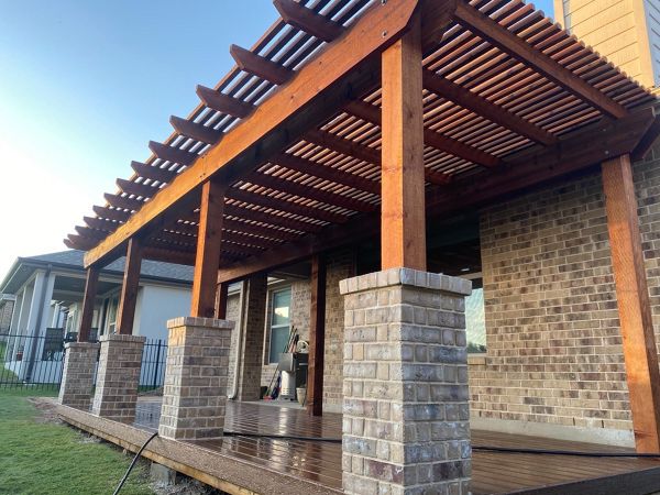 Trex Saddle with Brick Columns and Cedar Shade Arbor