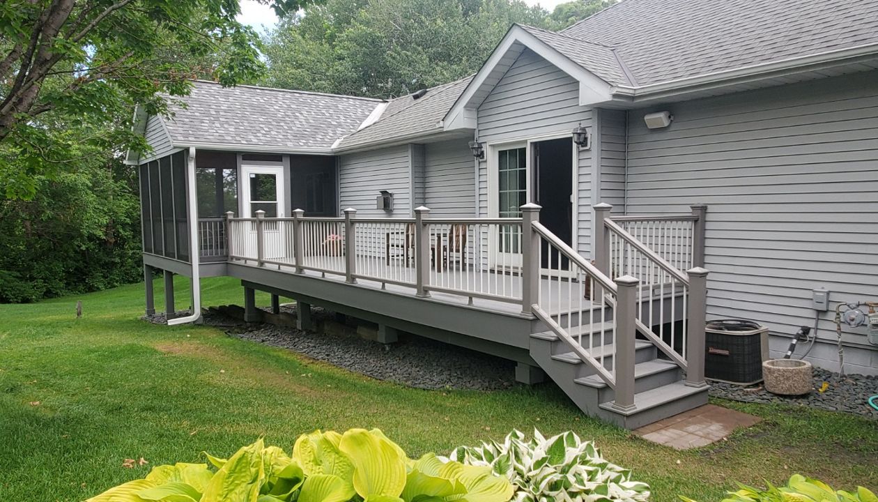 Pebble Gray Select with Trex Transcend Railing (both deck and porch)