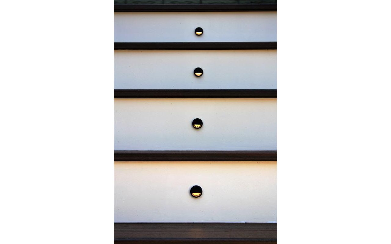 Trex outdoor lighting fixtures on a Trex staircase
