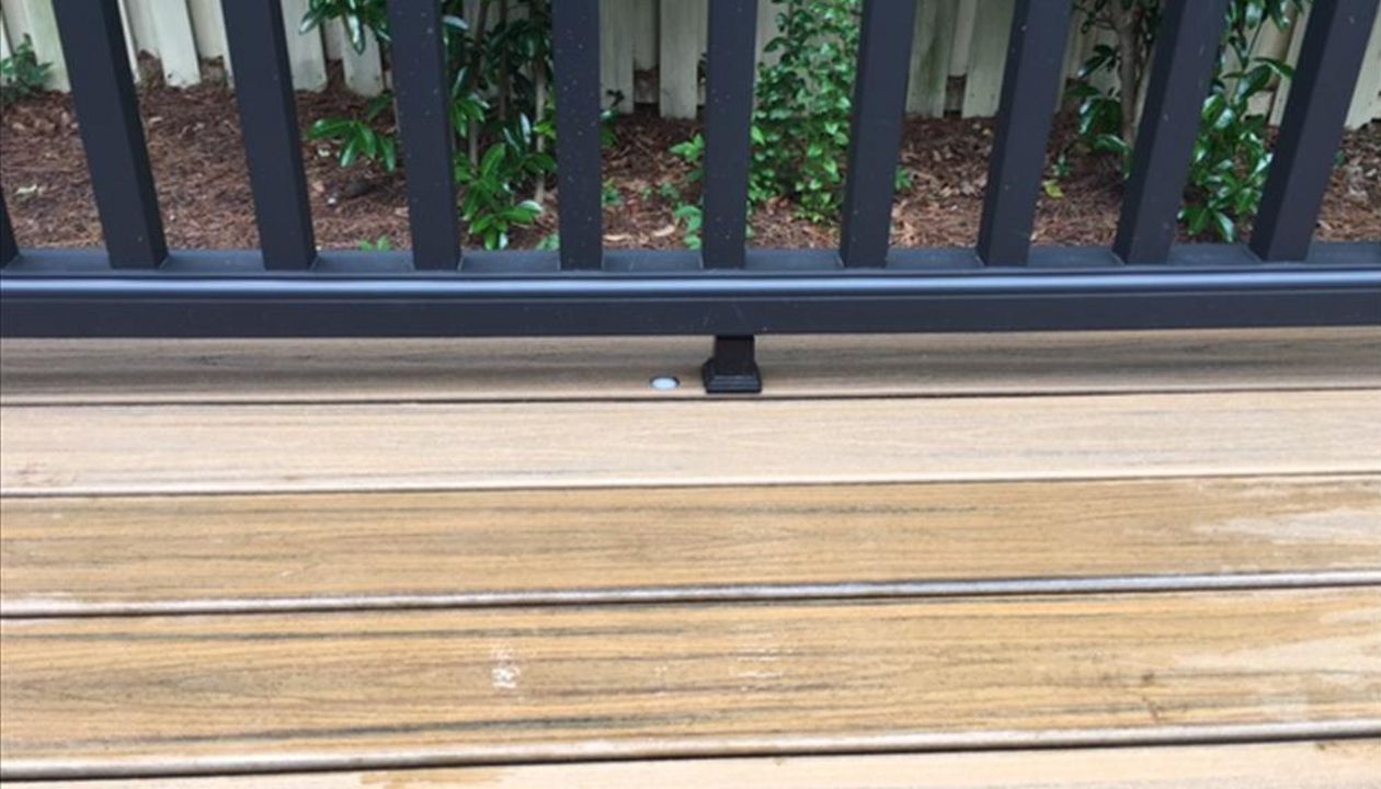 Trex recessed deck lighting on the outside perimeter provides a wonderful ambiance in the evenings