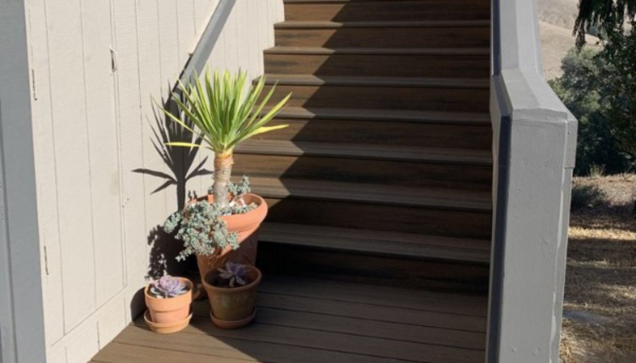 Trex Transcend Tropicals Spiced Rum, painted redwood railing, El Cerrito