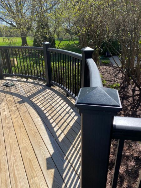 Trancend Custom Curved Railing. Charcoal Black with Square Aluminum Balusters