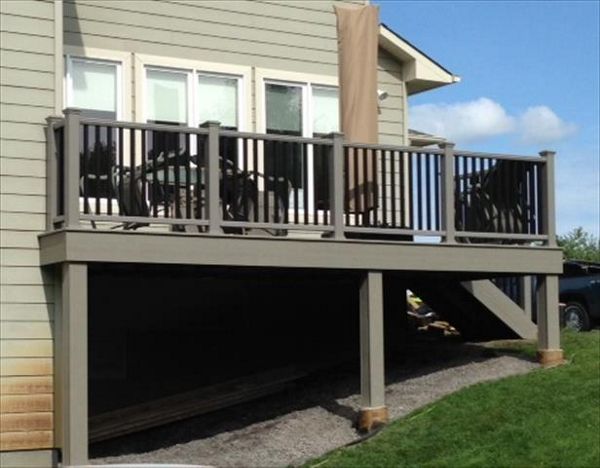 Gravel Path Decking and Railing; Charcoal Black Balusters