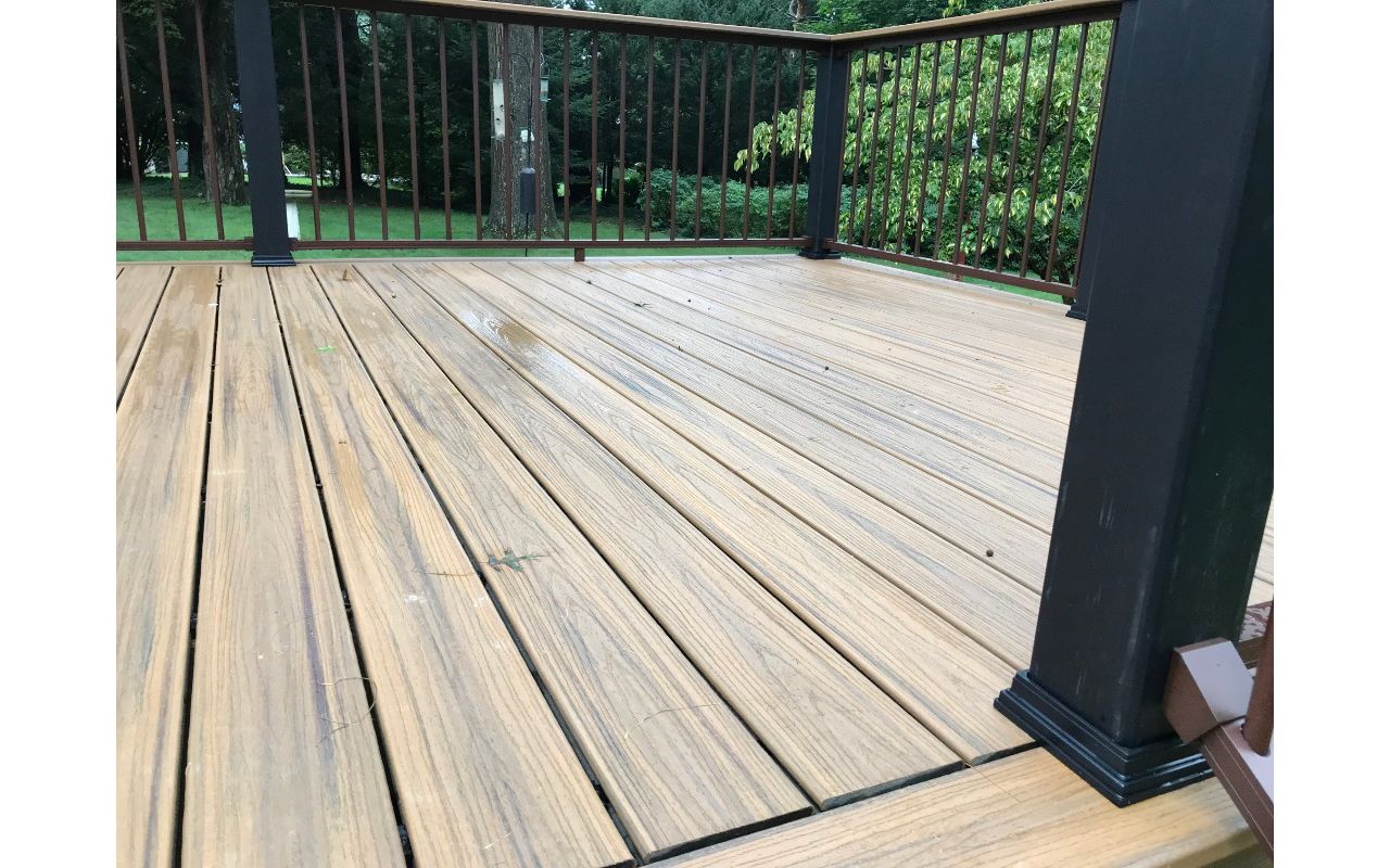 Tropical Havan Gold decking with signature bronze railing and black posts.