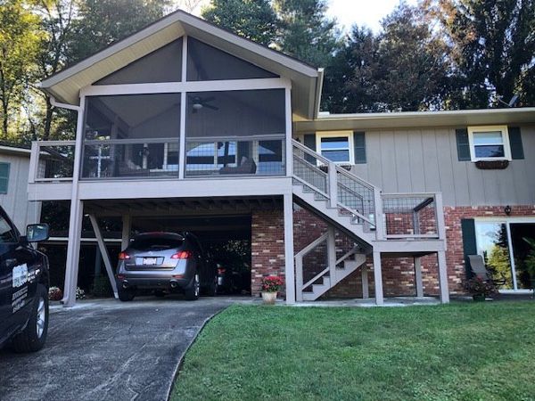 Wonderful Trex Enhance Naturals Rocky wrap around deck & screened porch in Brevard, NC