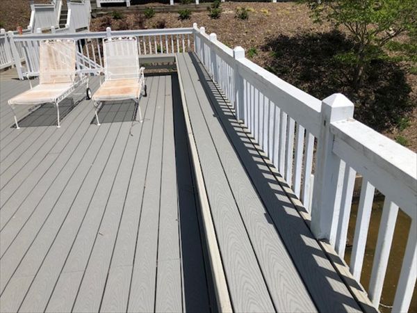 Trex Select Pebble Grey bench is great area to relax or entertain on a lazy weekend