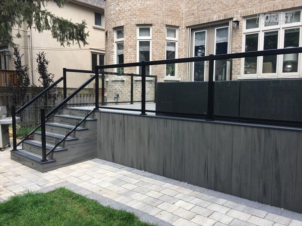 TREX  Deck and stairs with Island Mist. Built in:  Aurora, King City, Oak Ridges, Richmond Hill, Newmarket, Toronto, Mississauga, Mount Albert, Vaughan, Bradford
