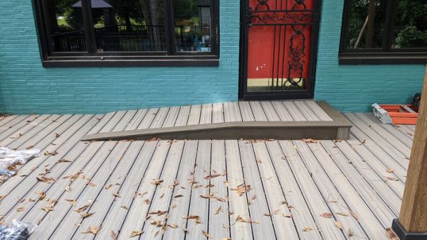 Custom Handicap ramp made from Rocky Harbor and Coastal Bluff.