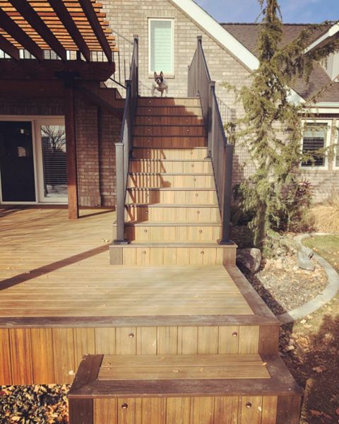 Staircase done in Trex Havana Gold and trimmed with Spiced Rum, Trex lighting on each step