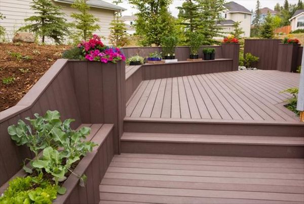 Alaskan built in Trex benches and flower boxes, Treeline