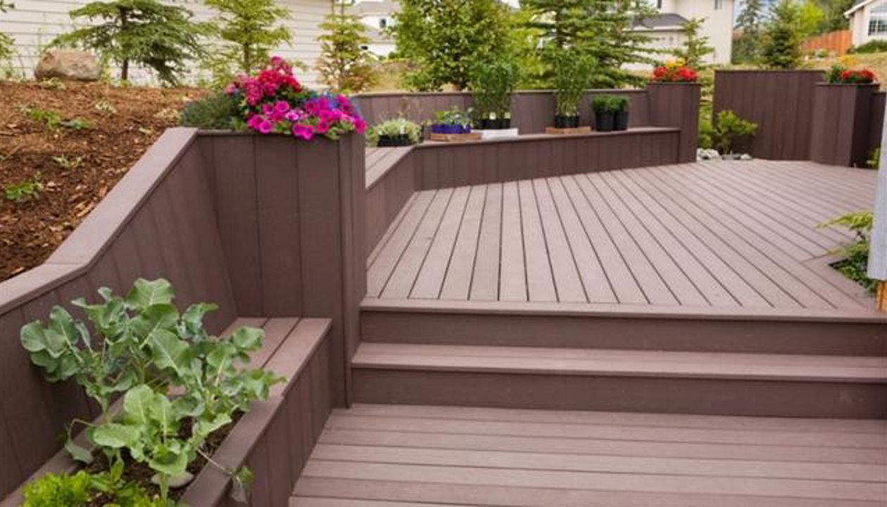 Alaskan built in Trex benches and flower boxes, Treeline