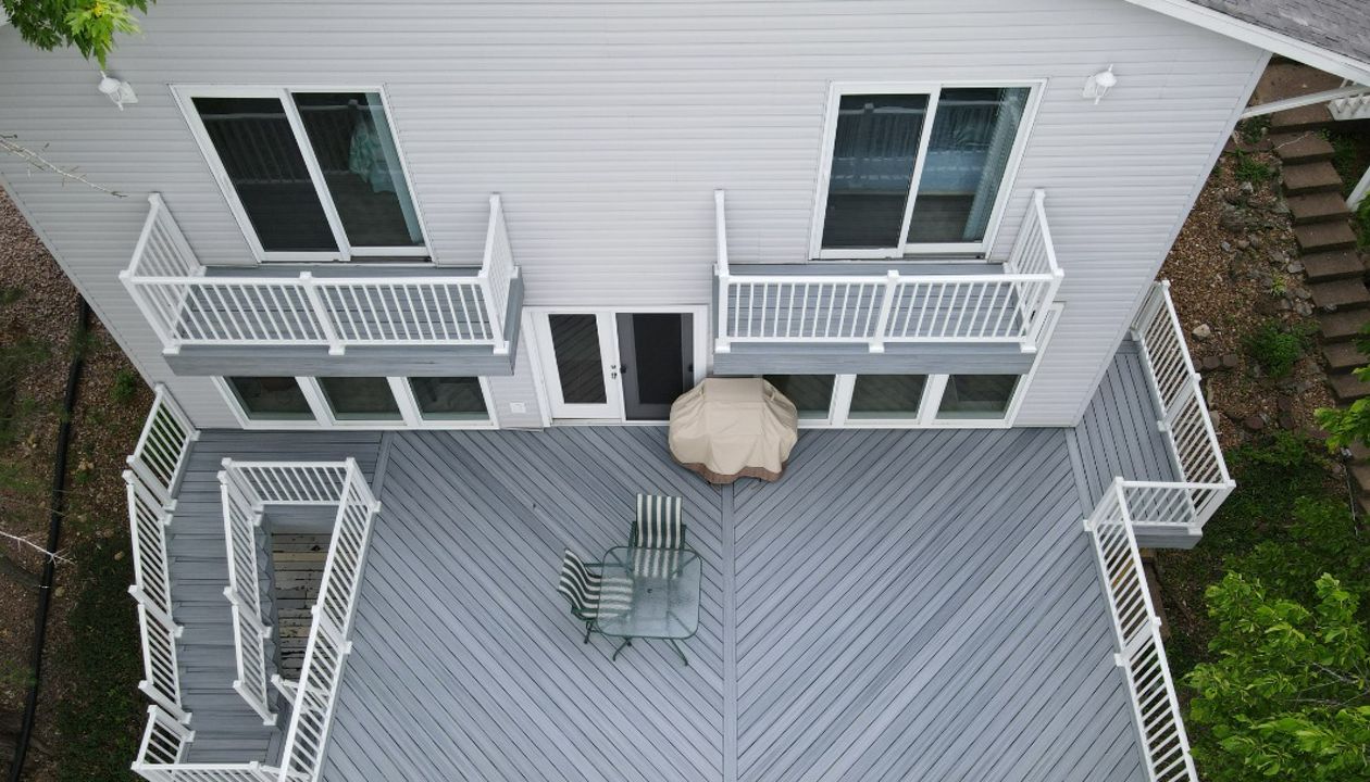 Beautiful Foggy Wharf with decking pointing to Lake of the Ozarks