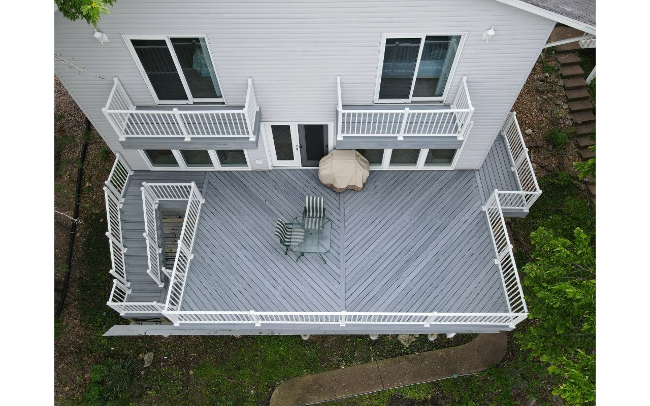 Beautiful Foggy Wharf with decking pointing to Lake of the Ozarks