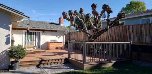 Trex Transcend Tropicals Tiki Torch deck, Spiced Rum framing, Transcend Tiki Torch Cocktail Railing. Martinez CA