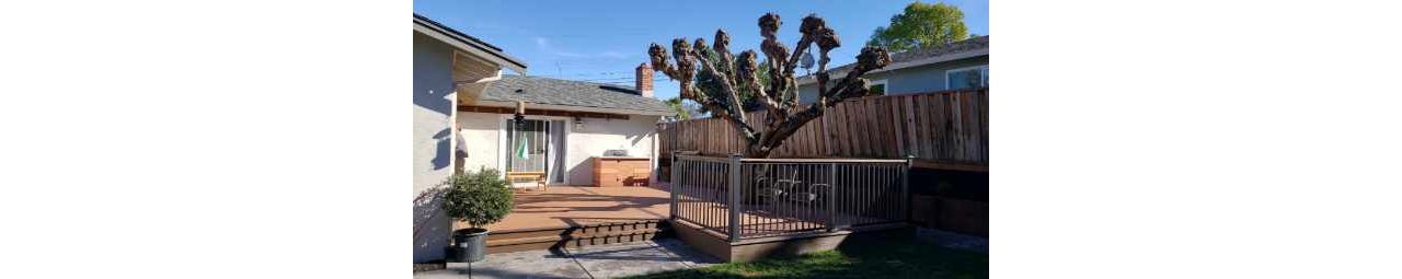 Trex Transcend Tropicals Tiki Torch deck, Spiced Rum framing, Transcend Tiki Torch Cocktail Railing. Martinez CA