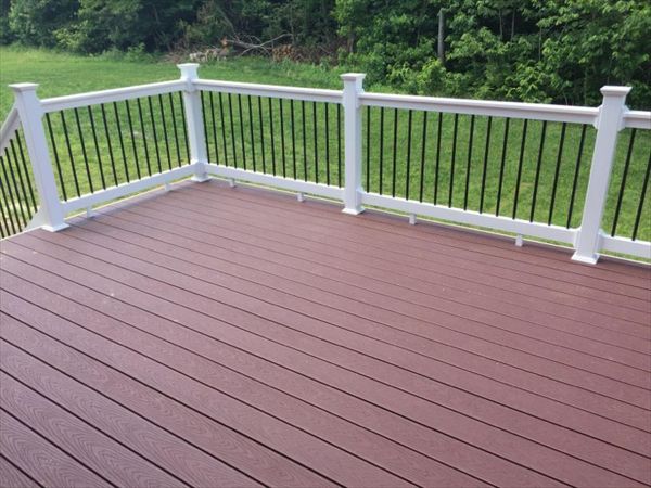 Trex Select Madeira decking with a PVC railing.