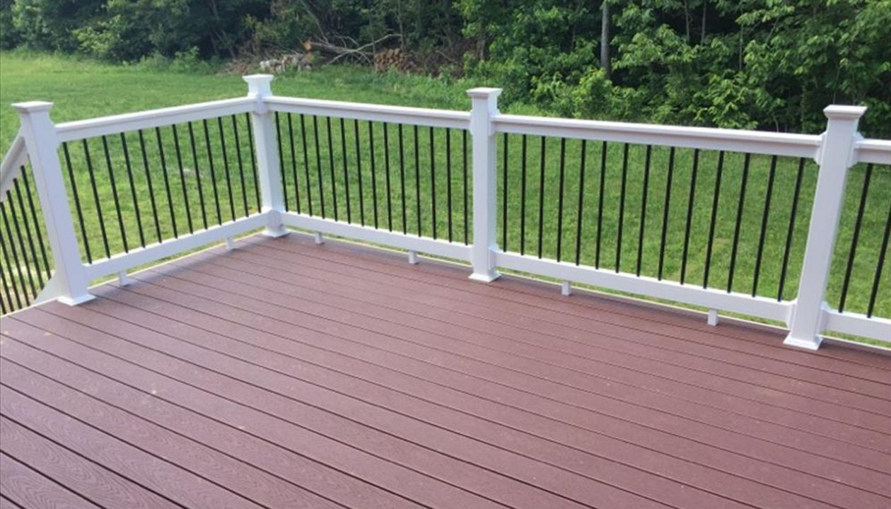 Trex Select Madeira decking with a PVC railing.