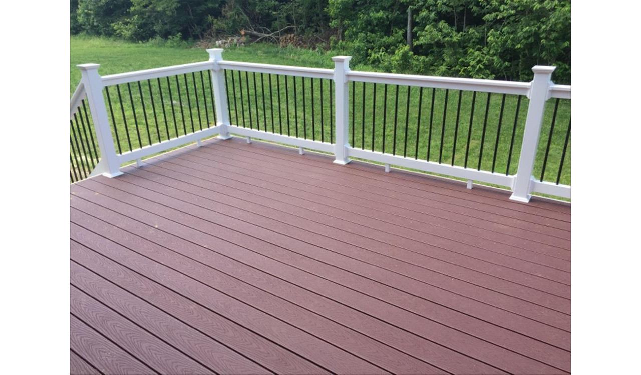 Trex Select Madeira decking with a PVC railing.