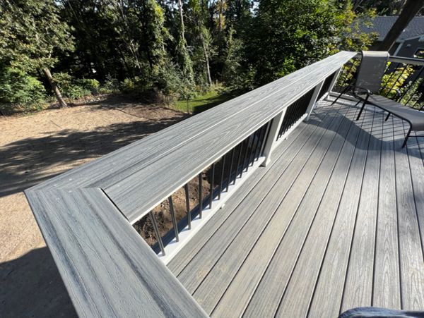 Custom Built-In Bar Top into Trex Transcend Railings with Cocktail Rails, Trex Transcend Island Mist, in Ipswich, MA