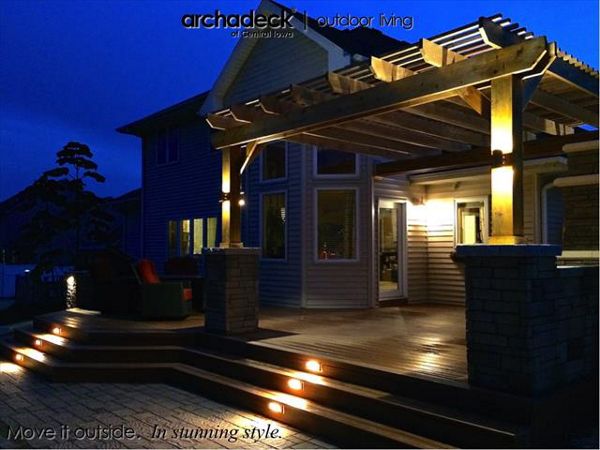 Nighttime, Trex Transcends Deck, Pergola, Brick Oven, Ames