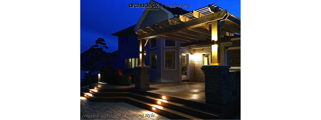 Nighttime, Trex Transcends Deck, Pergola, Brick Oven, Ames