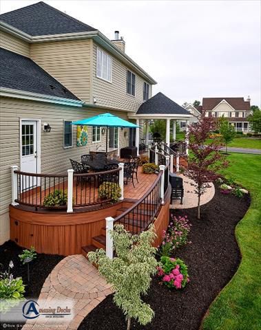 Trex deck.Tiki Torch and Lava Rock Deck with Circle Roof